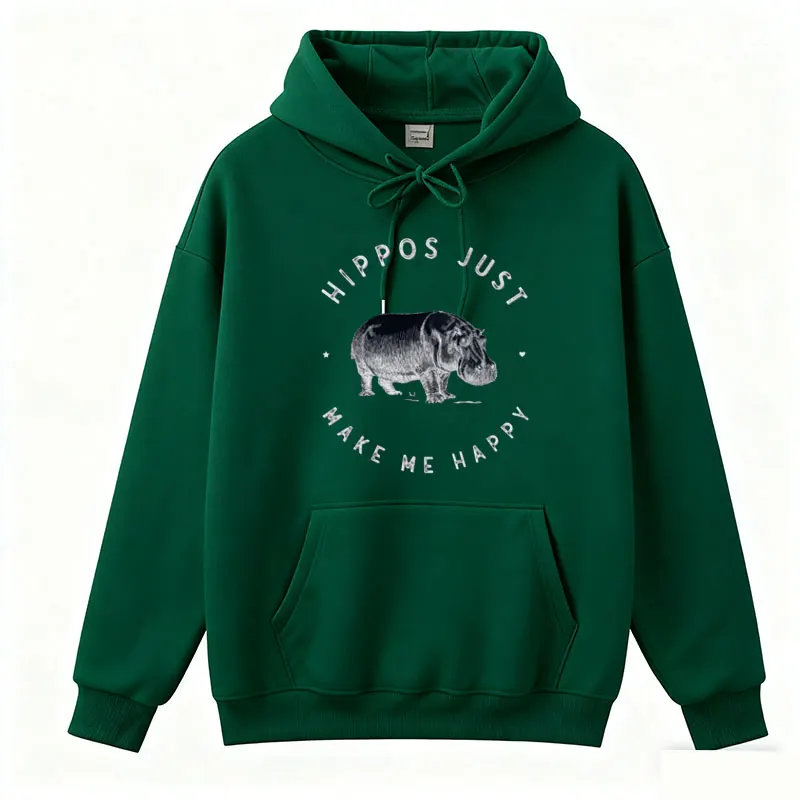 فرس النهر هوديي فرس النهر فقط تجعلني سعيدا البلوز سفاري هوديي الحيوانات البرية الأفريقية عشاق مريح أزياء الشتاء السترة