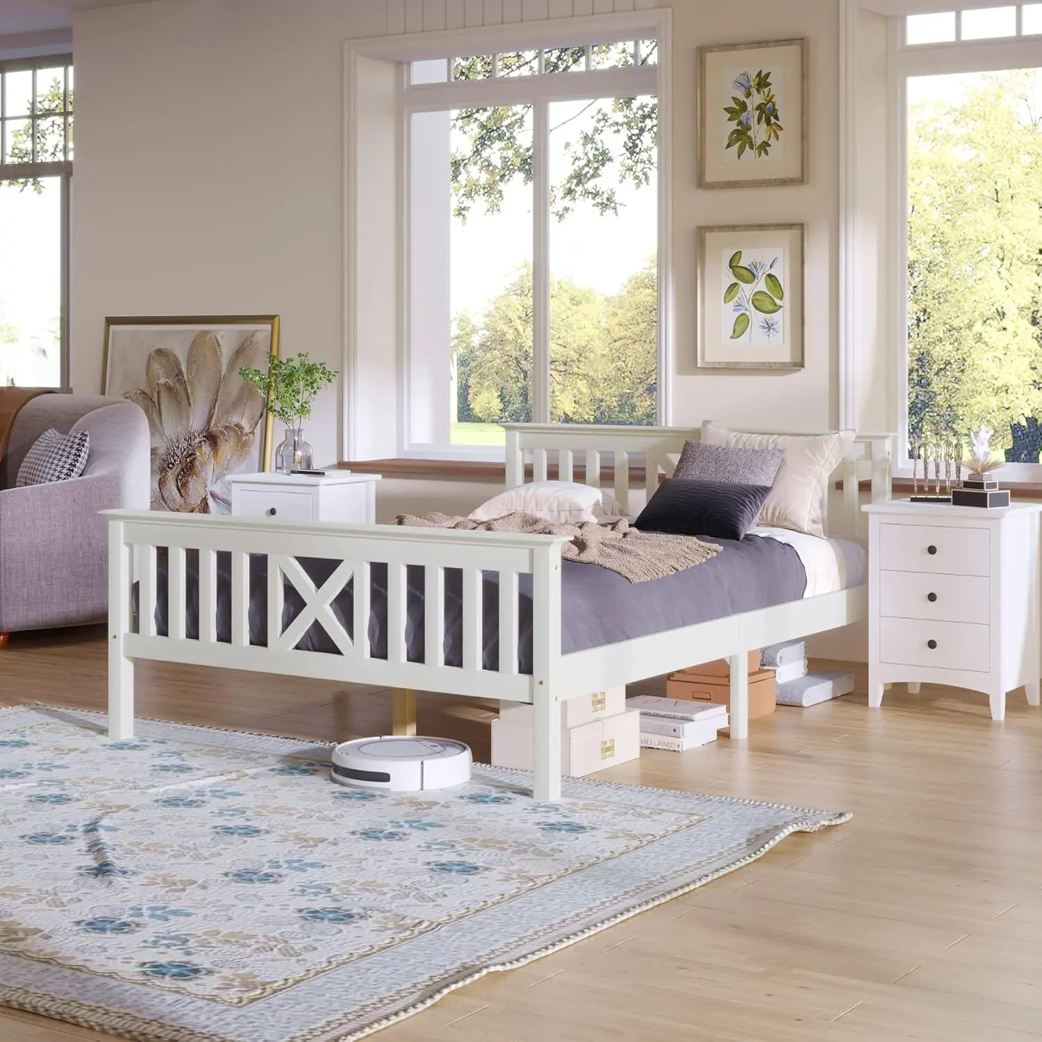 rost Holzbett mit Kopfschiene (Weiß, 140 x 200 cm)