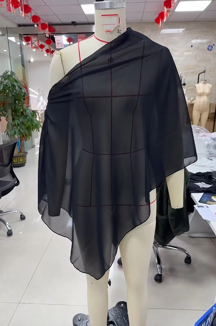 

Women Sheer Poncho Shawl Asymmetrical Off-the-Shoulder Mesh Flowy Tops Loose Blouses Beach Cover up for Party Club