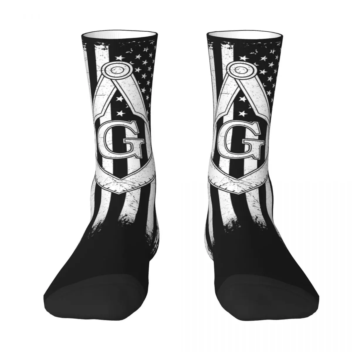 Masonic American Flag Square And Compass Stockings Freemason Funny Socks Winter Anti Skid Socks Adults Men Outdoor Sports Socks