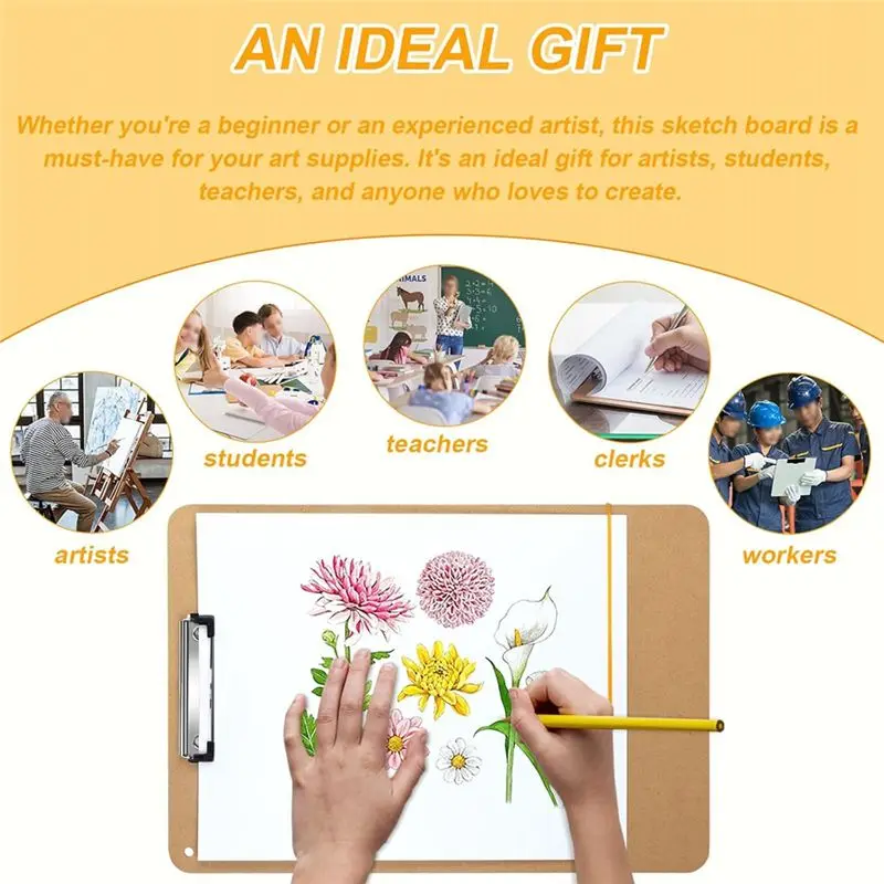 ABGG-A3 Drawing Board, 46X36cm Portable Art Clipboard With Sturdy Clip And Rubber Bands For Classroom, Drafting, Studio