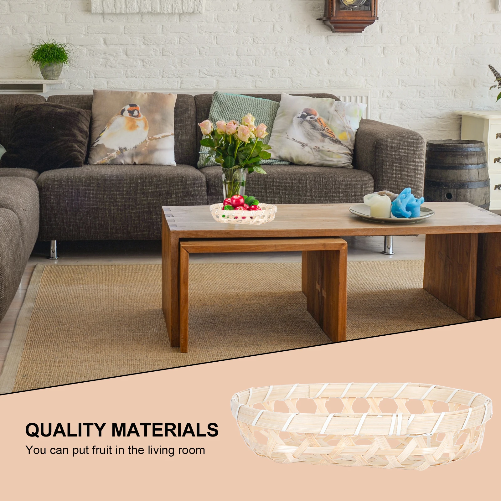 

4pcs Bamboo woven Dessert Plate Lightweight Fruit Storage Tray Home Decor Weaving Design Kitchen Environmentally