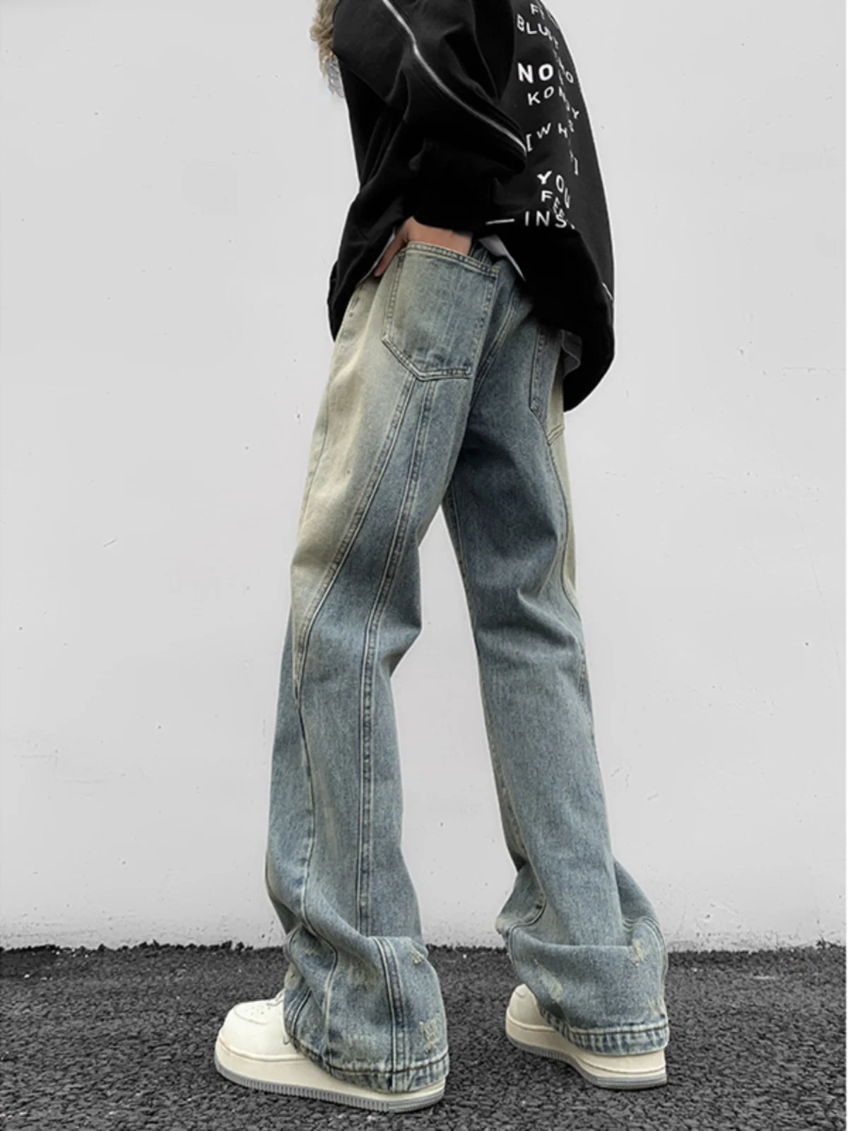 

Мужские джинсы в стиле ретро, американские рабочие брюки, прямые, свободные, широкие, длинные, молодежные, модные, из хлопкового денима