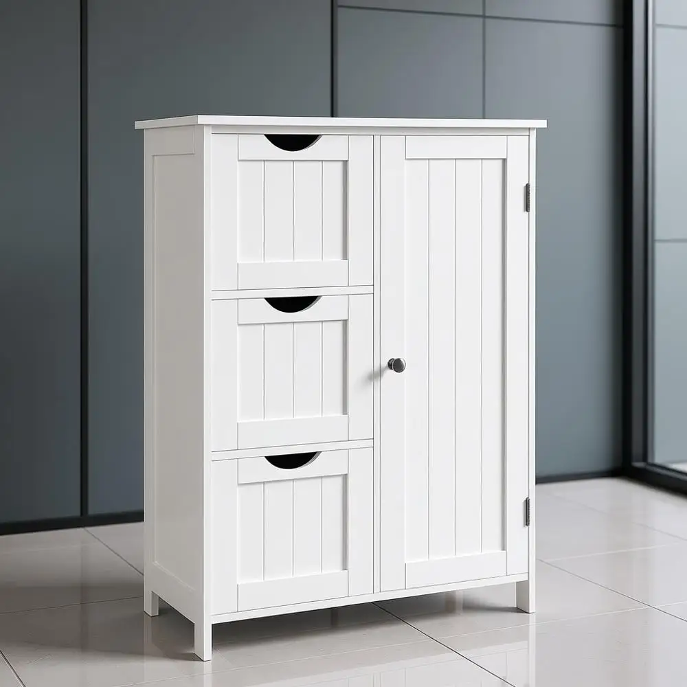 

Floor Storage Cabinet, Freestanding Storage Unit with 3 Drawers, 1 Adjustable Shelf, for Bathroom Living Room Dining Kitchen, 11