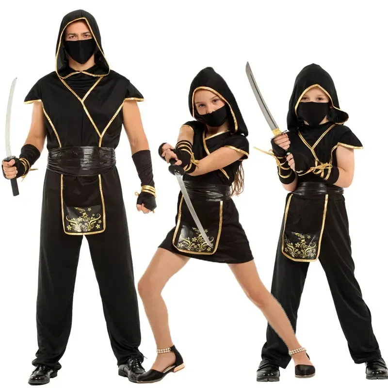 

Halloween Warrior Costumes For Child Kids Adult Mystical Black Costume Japan Samurai Cosplay Boys Girls Men