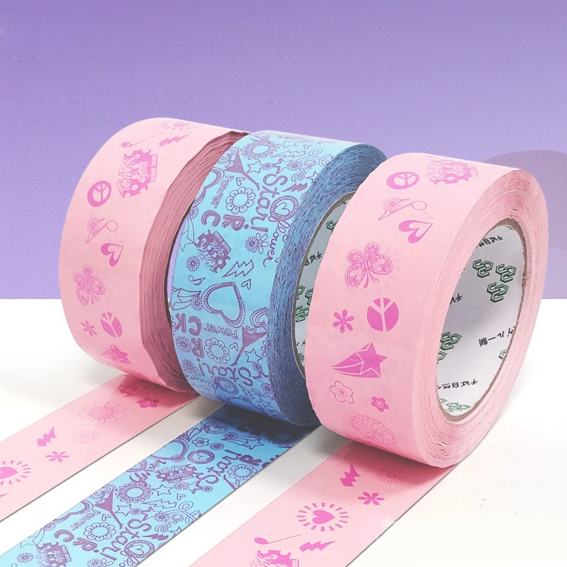 6 Rolls Pink/Blue Printed Packing Tape Chinese Printed Sealing Tape Wedding Gift Decorative Tape Sticker Stationery 4.5cm x 120M