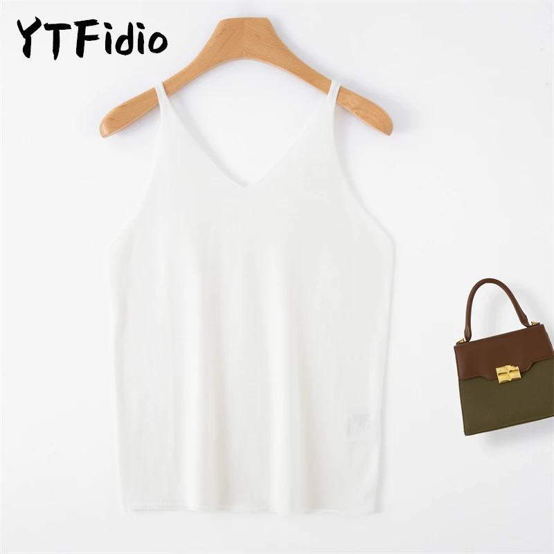 YTFidio Women 100% Wool Summer Sexy Camisole Solid Color Base Soft Warm  Knitted 08 Camisole Girl Sleeveless Female Pullover 08