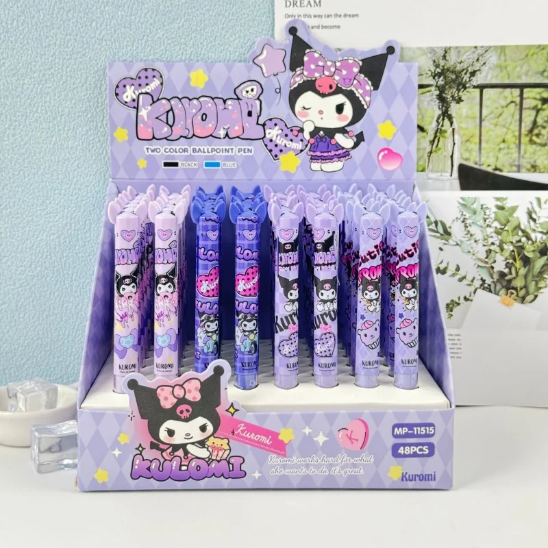 

24/48pcs Cartoon Sanrio Kuromi 2 colors Ballpoint Pen Cute Black/Blue ink Press Ball Pens School Office Writing Supplies