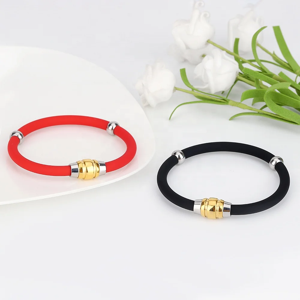 Bracciale antistatico in gomma siliconica in acciaio inossidabile di nuovo stile Bracciale energetico agli ioni negativi con magnete wireless per uomo e donna