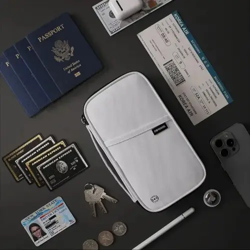 Porta pasaporte de viaje RFID, organizador de documentos impermeable, billetera de gran capacidad, bolsa para tarjetas de billete para hombres y mujeres, viaje familiar