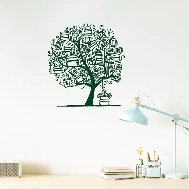 Books Vinyl Wall Decal Home Library Reading Room Corner School Classroom Literature Knowledge Tree Decor Art Stickers Mural AC42