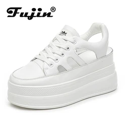 Fujin 9 cm Hollow Full Cow Scarpe estive da donna in vera pelle Scarpe da ginnastica con zeppa Tacco nascosto Sandali estivi da donna con plateau