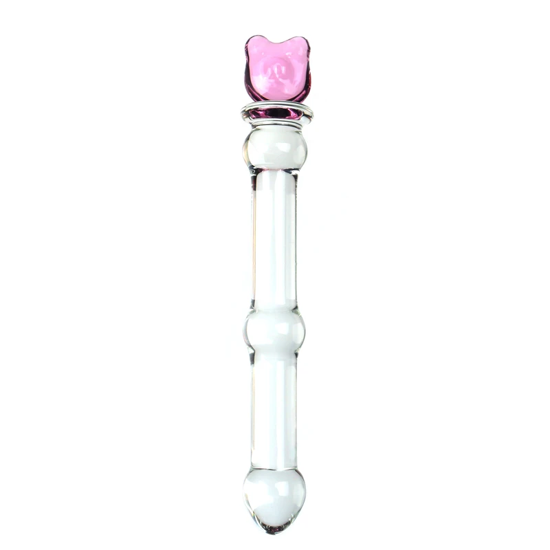 VaHppy Sex Toys For Girls Lesbian Glass Pink Dildos Artificial Penis Love/Cubs/Moon /Pentagram 17*2.4cm Masturbation Anal Plugs