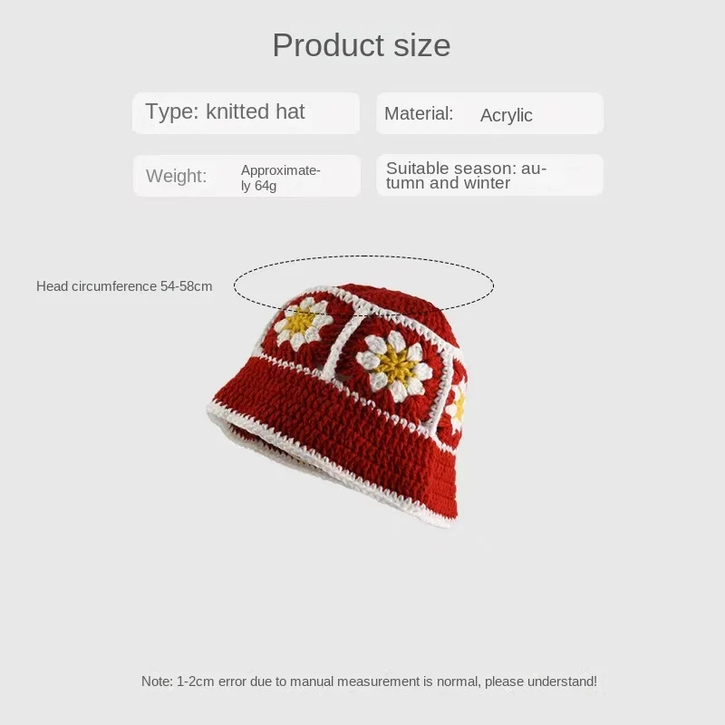 2024 NEW Japanese Handmade Flower Plaid Crochet Bucket Hats Women Summer Color Matching Fisherman Hat Beach Knitted Hat Girl Y2k