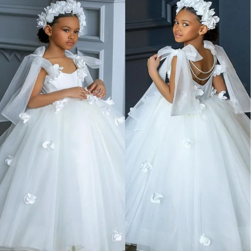 

Flower Girl Dresses SATIN O-Neck A-LINE Floor-Length Junior Bridesmaid Dresses for Wedding First Communion Bridesmaid Birthday