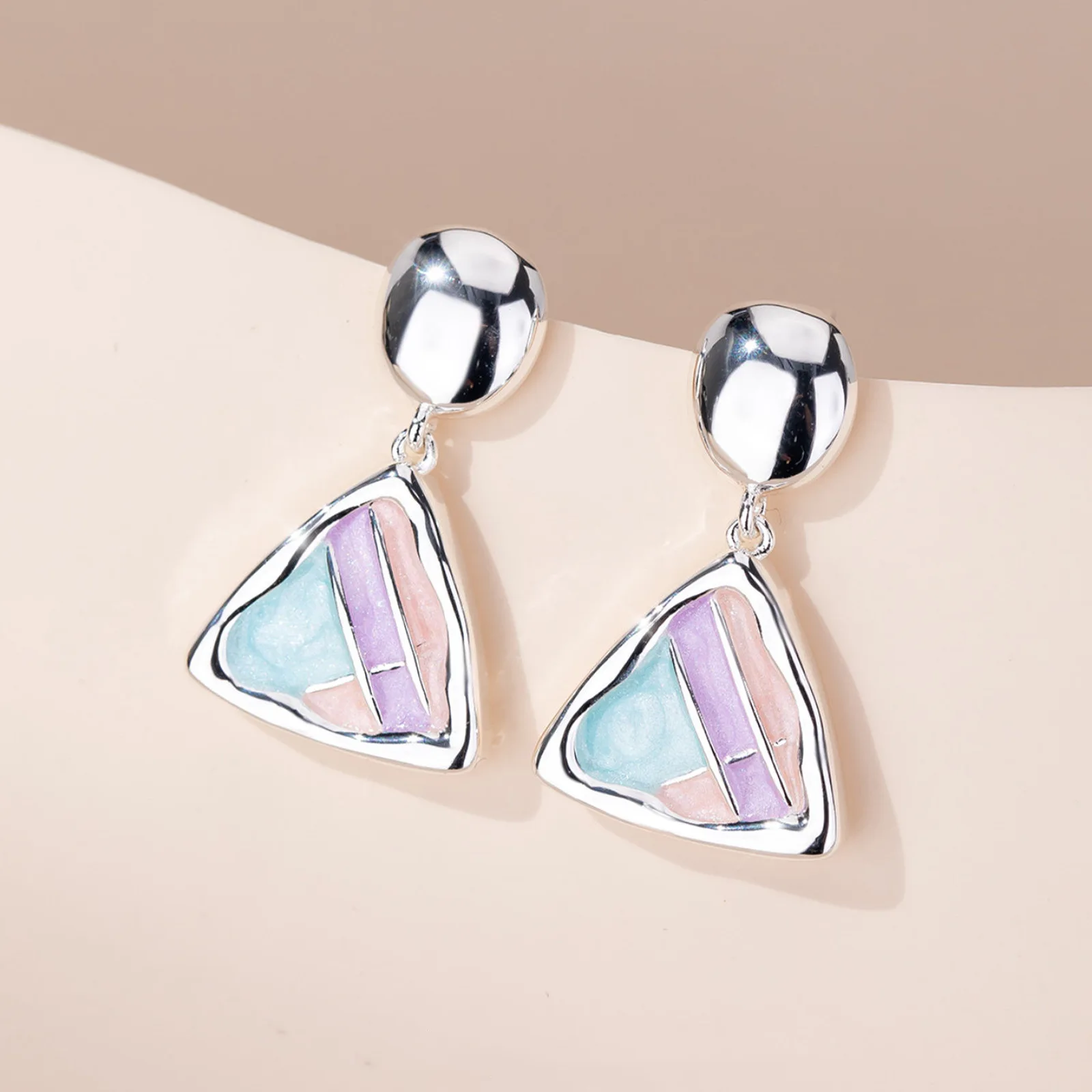 Color Triangular Geometric Earrings, Unique and Beautiful Stud Earrings, High-end Light Luxury Summer Women's Earrings, Jewelry