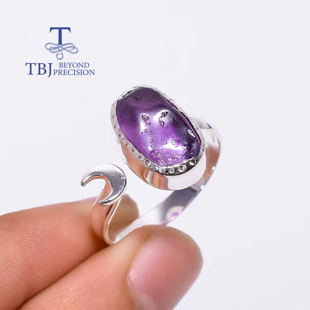 Neuer Mond-Design, handgefertigter Ring, Amethyst-Edelstein, rauer natürlicher Apatit, feiner Schmuck, 925er Sterlingsilber für Mädchen