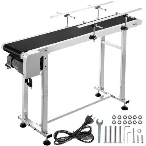 47-Inch Motorized PVC Belt Conveyor - 7.8-Inch Wide Industrial Transport Table with Double Guardrails & Anti-Static Adjustable