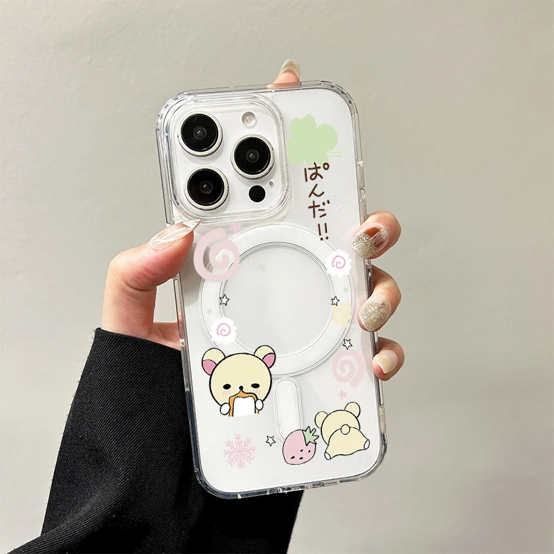 Schöne R-Rilakkuma Wireless Charging Case für iPhone 17 Air 16 E 15 14 Plus 13 12 Mini 11 Pro Max transparente Silikonhülle