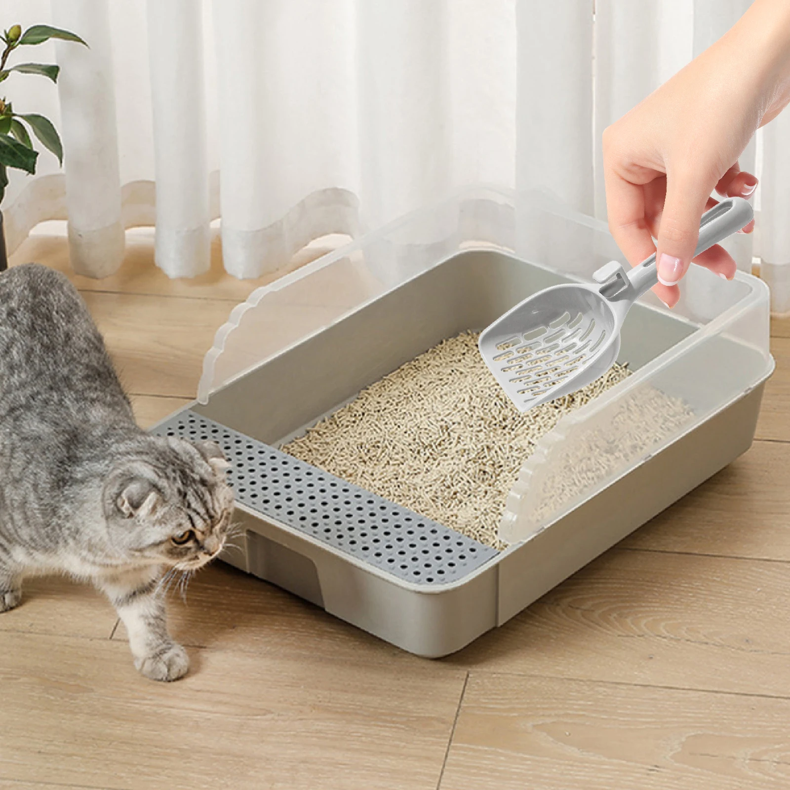 Cat Litter Scooper Deep Shovel Cats Litter Tray Sifter Sand w/ Long Handled Litter Boxes Scooper Pets Supplies for Cat Pet