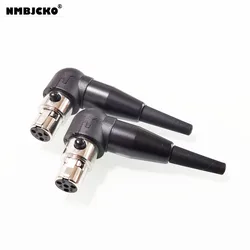 2pcs/Lot Mic Cable Socket Adapter Mini XLR Female, 4 Pin for Pro Microphones with 90 Degrees Metal Housing,Tail Diameter 3.0mm