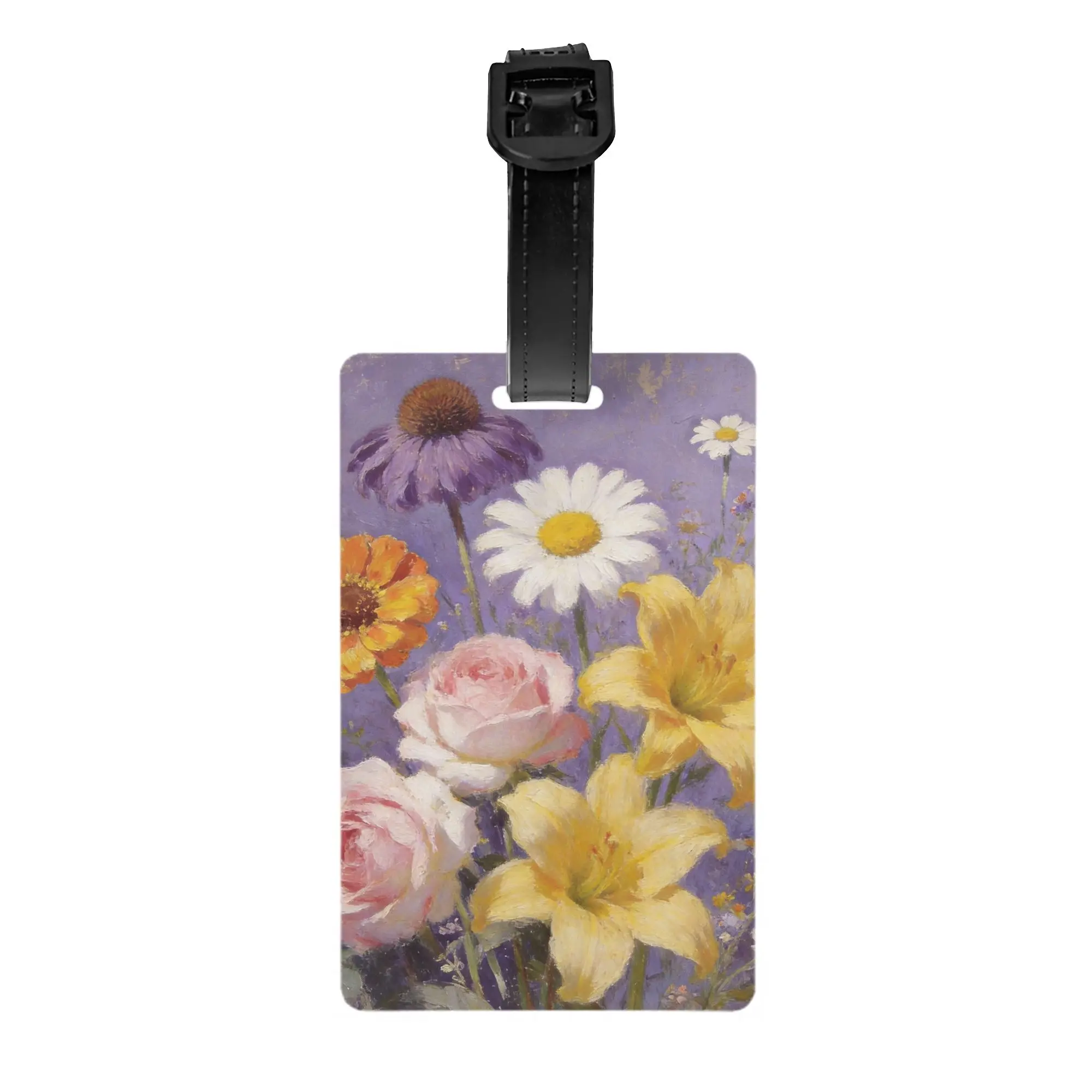 Floral Oil Painting Luggage Tag Rose Lily Daisy Wildflower Vintage Flower Art Print Suitcase Baggage Name ID Tag Travel Trip