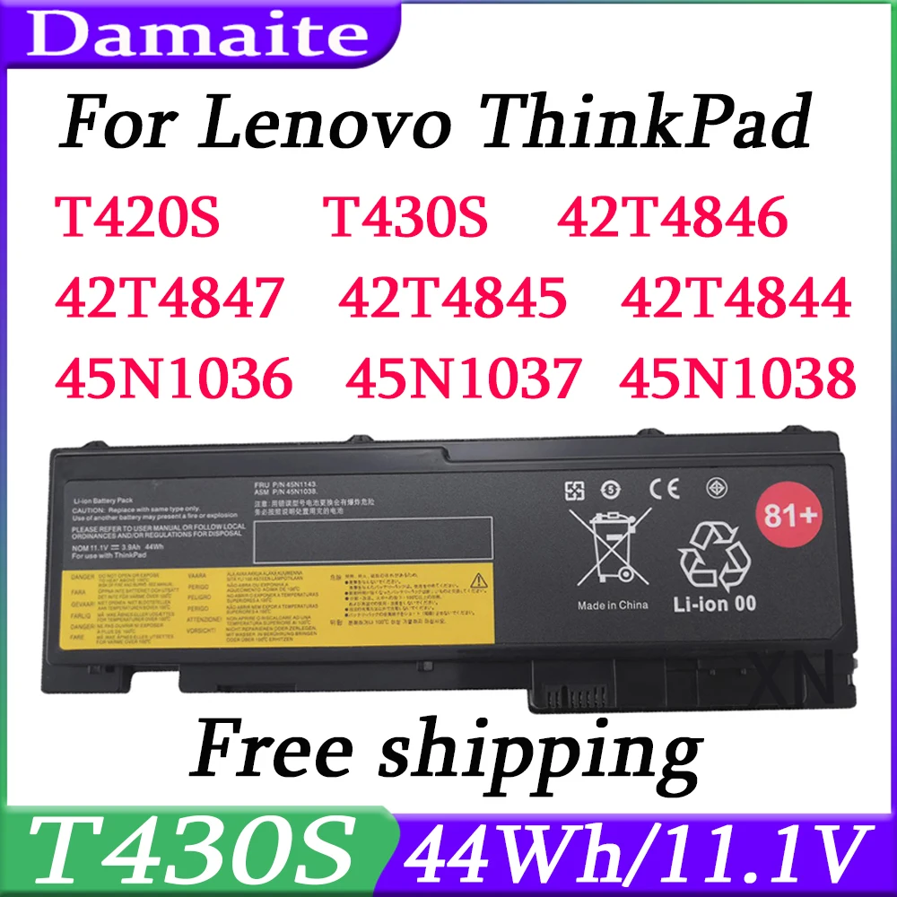 Nova T430S 44wh 11.1V bateria do portátil para Lenovo ThinkPad T420S T420si T430si 45N1039 45N1038 45N1036 42T4846 42T4847