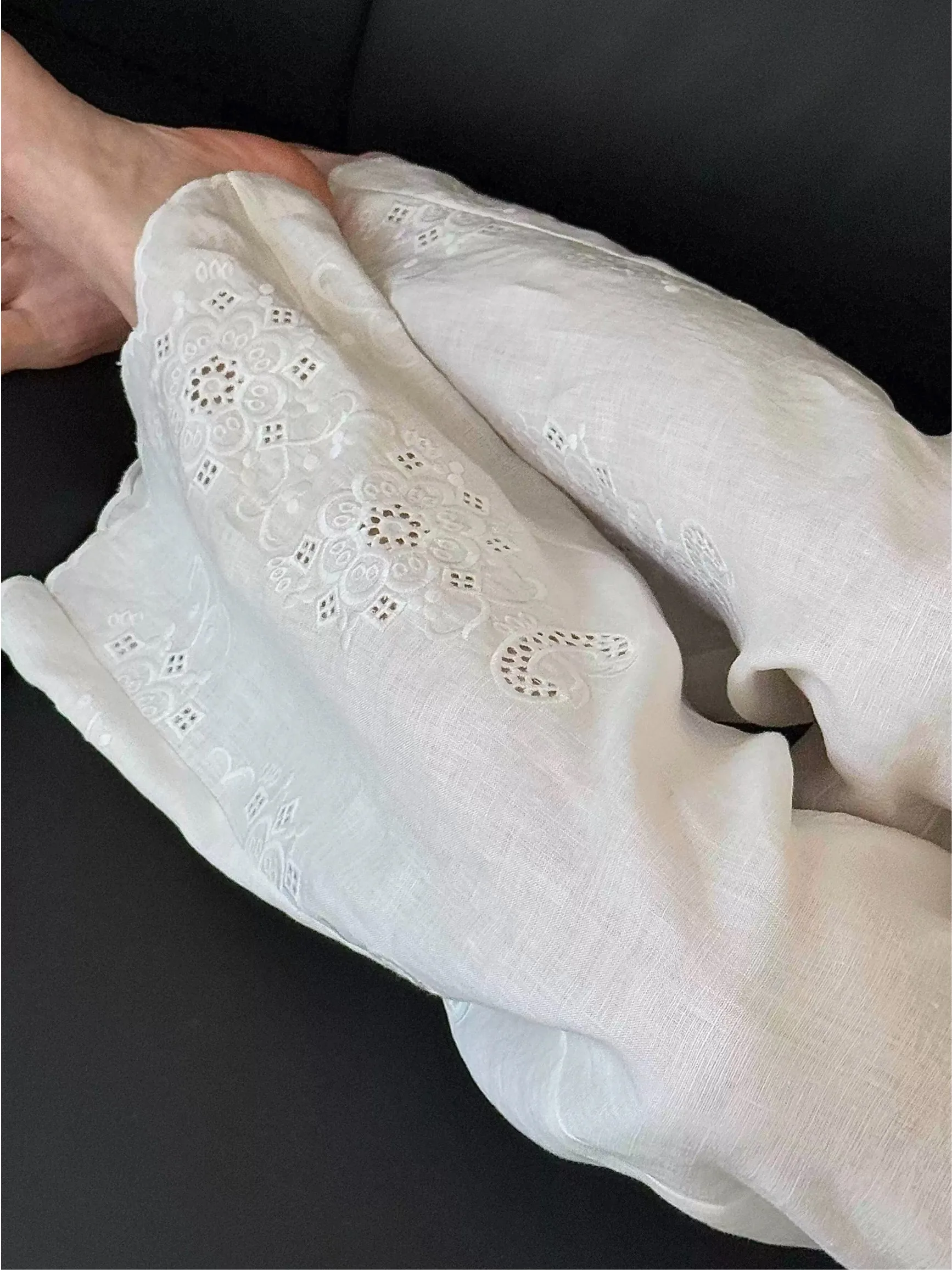 Pantalon à jambes larges en lin pour femmes, grande taille, brodé, ample, paresseux, décontracté, pour les déplacements artistiques, Long, été