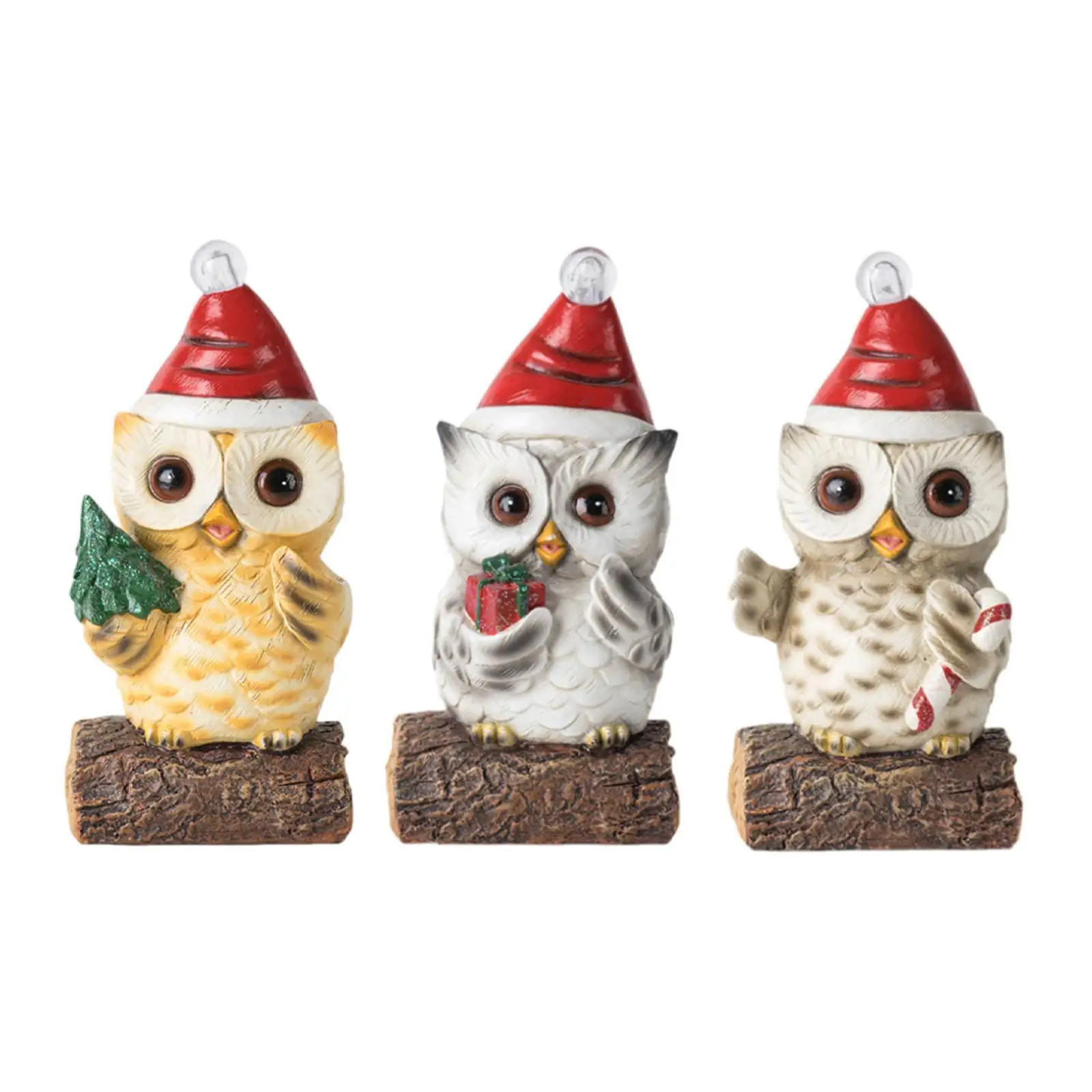 Christmas Owl Sculpture with Light Owl Statue for Fireplace Desktop Kitchen