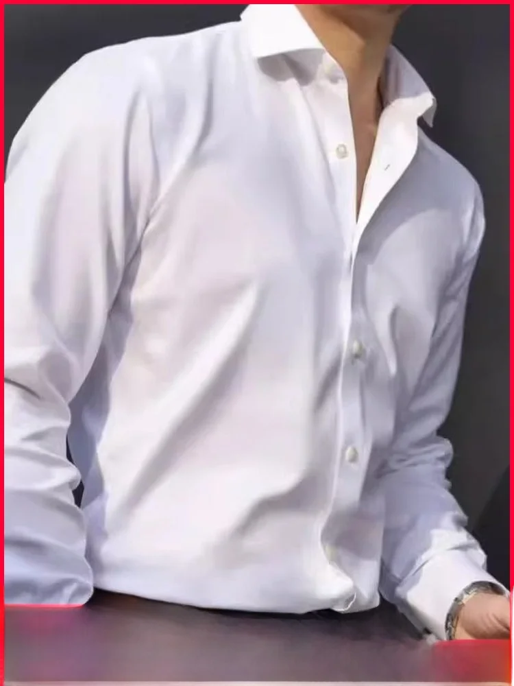 

High End Casual Wior Collar Long Sve irt Silk Modal Blend Men's Busin Casual irt Breathable Polyester Fiber