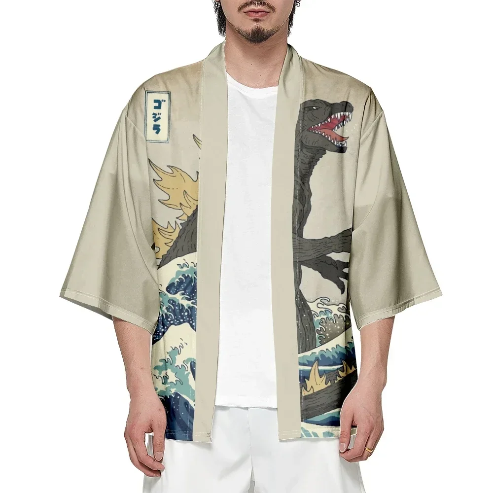 Fashion Japanese Style Cartoon Print Beach Kimono Women Cardigan Yukata Traditional Men Cosplay Haori Asian Clothing