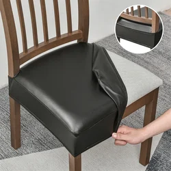 1PC Waterproof PU Leather Chair Seat Cover Dining Room Chairs Covers Removable Elastic Cushion Covers for Banquet Hotel Chair