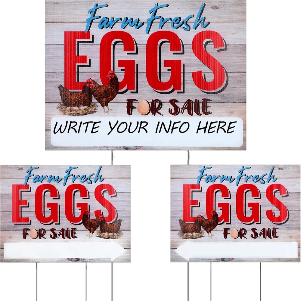 Letrero de huevos frescos de granja, letrero de huevos a la venta, letrero de huevos frescos de plástico corrugado con estacas para decoración del hogar de granja de patio interior y exterior
