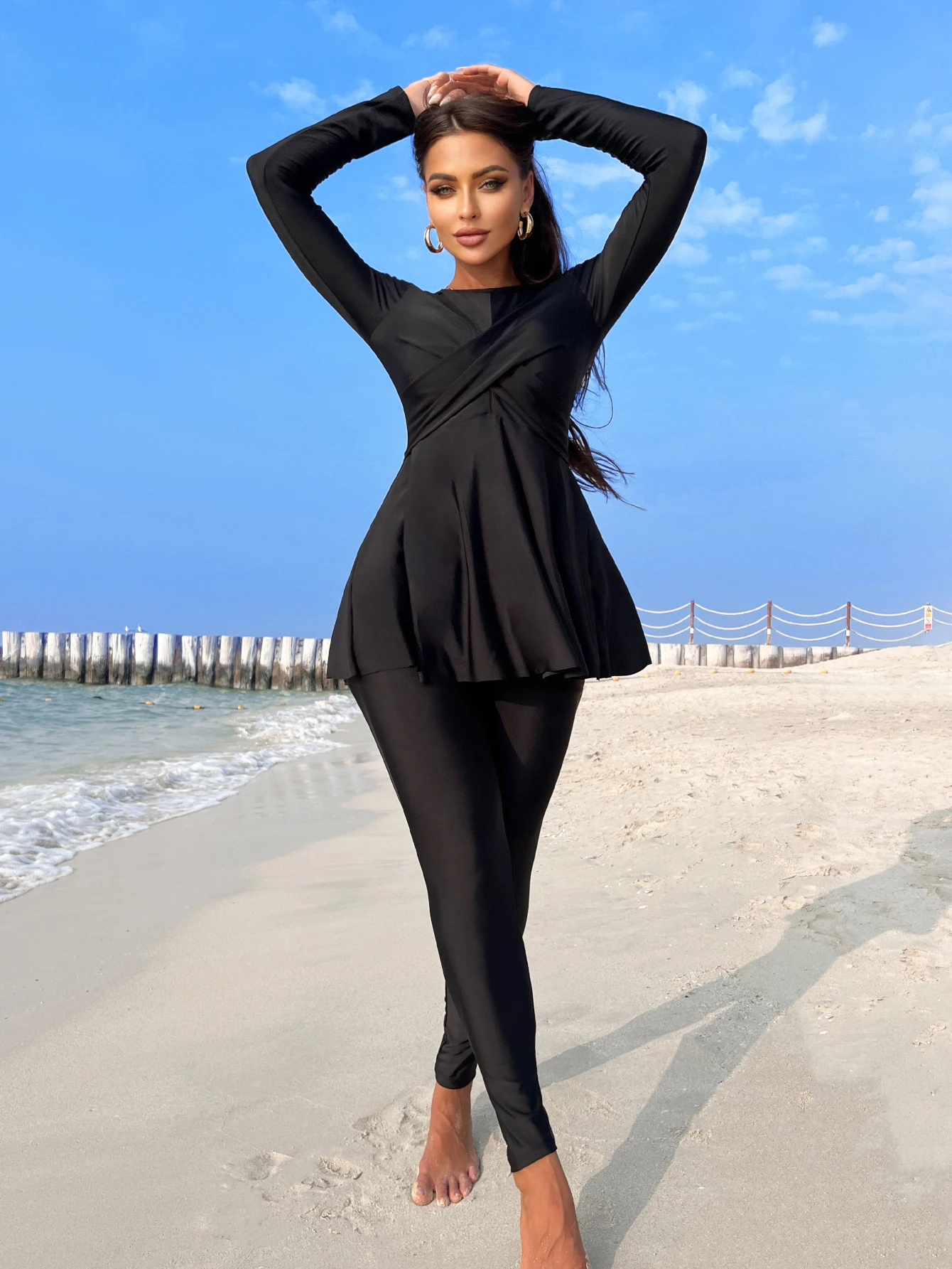 Peachtan balck beach swimwear women muslim swimwear 2024 long sleeve swimsuit bathing suits beachwear outfits woman summer