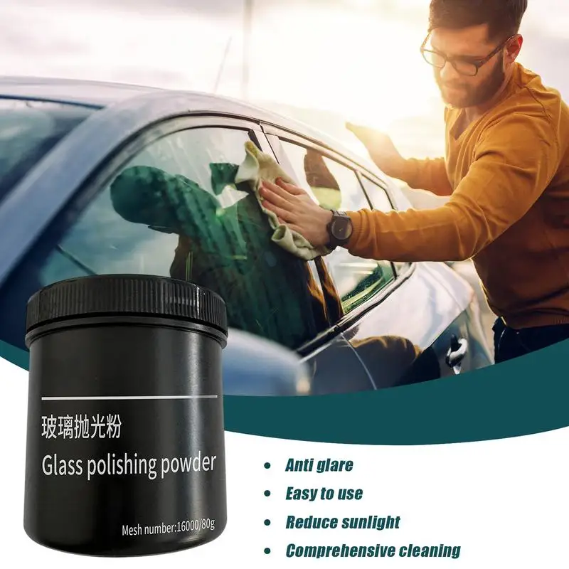 Compuesto para pulir vidrio, 80g, polvo para pulir vidrio de coche, película de aceite antideslumbrante, limpiador de parabrisas de coche, protección a largo plazo