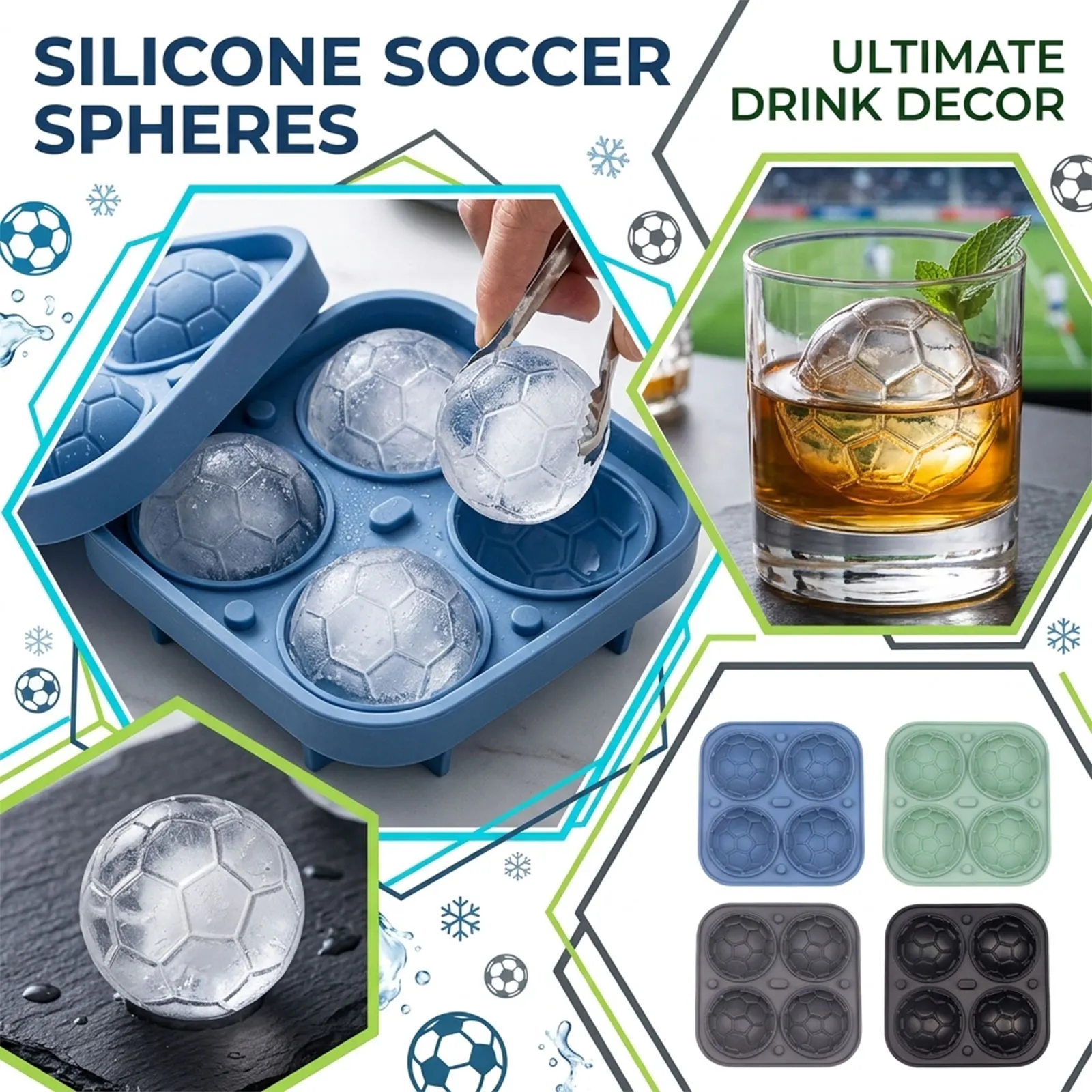 

Trending! Silicone Soccer Ball Ice Cube Mold Fun Shapes, Novelty Soccer Gifts, 2.3" Large Craft Round Sphere Ice Ball Molds