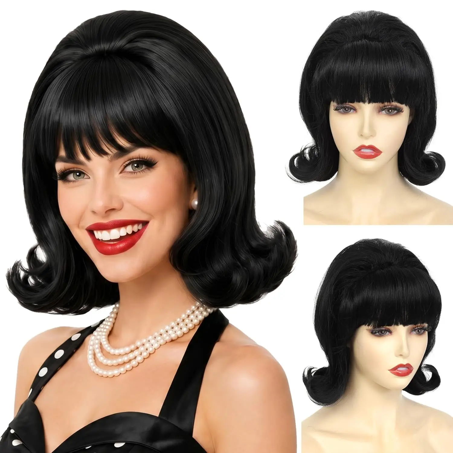 HAIRJOY Kunsthaar-Perücke, kurzer Bob mit Pony für Damen, 60er- und 70er-Jahre-Retro-Bienenstock-Bouffant-Perücken, Vintage-Kostümperücke für Halloween – Detail 8