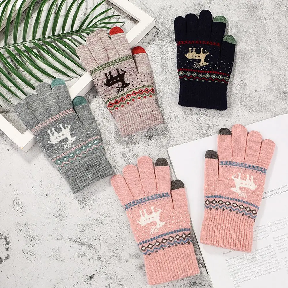 Guantes de punto elásticos para niñas, manoplas cálidas para conducción al aire libre, regalo para parejas, pantalla táctil, Navidad, Invierno