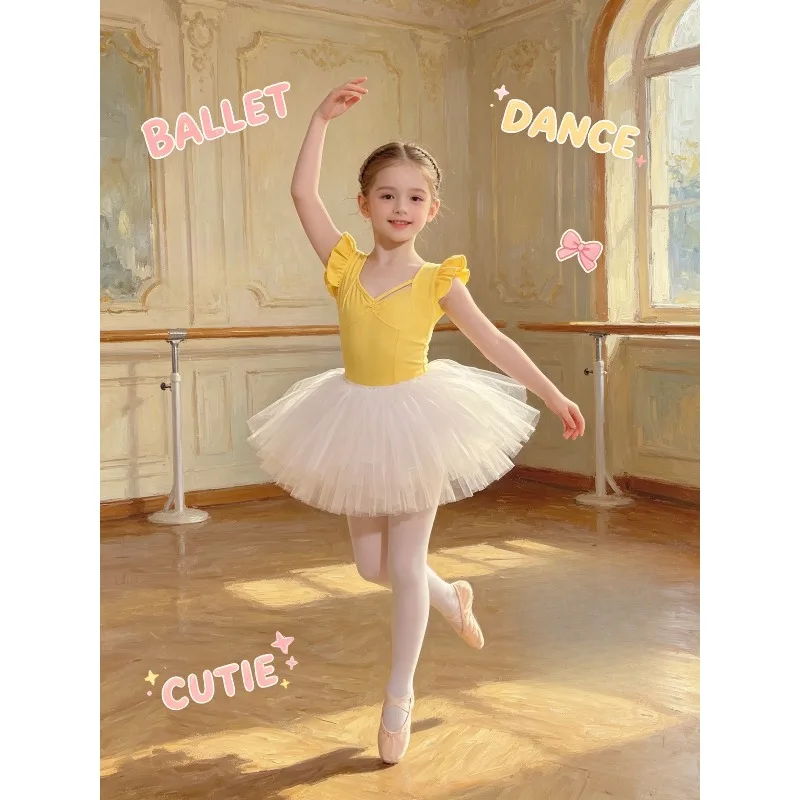 

Theeper Ballet 2Pcs Split Tutu Set Sleeveless Yellow Soft Lightweight Summer Dance Outfit Grade Exam Daily Training Stage Suit