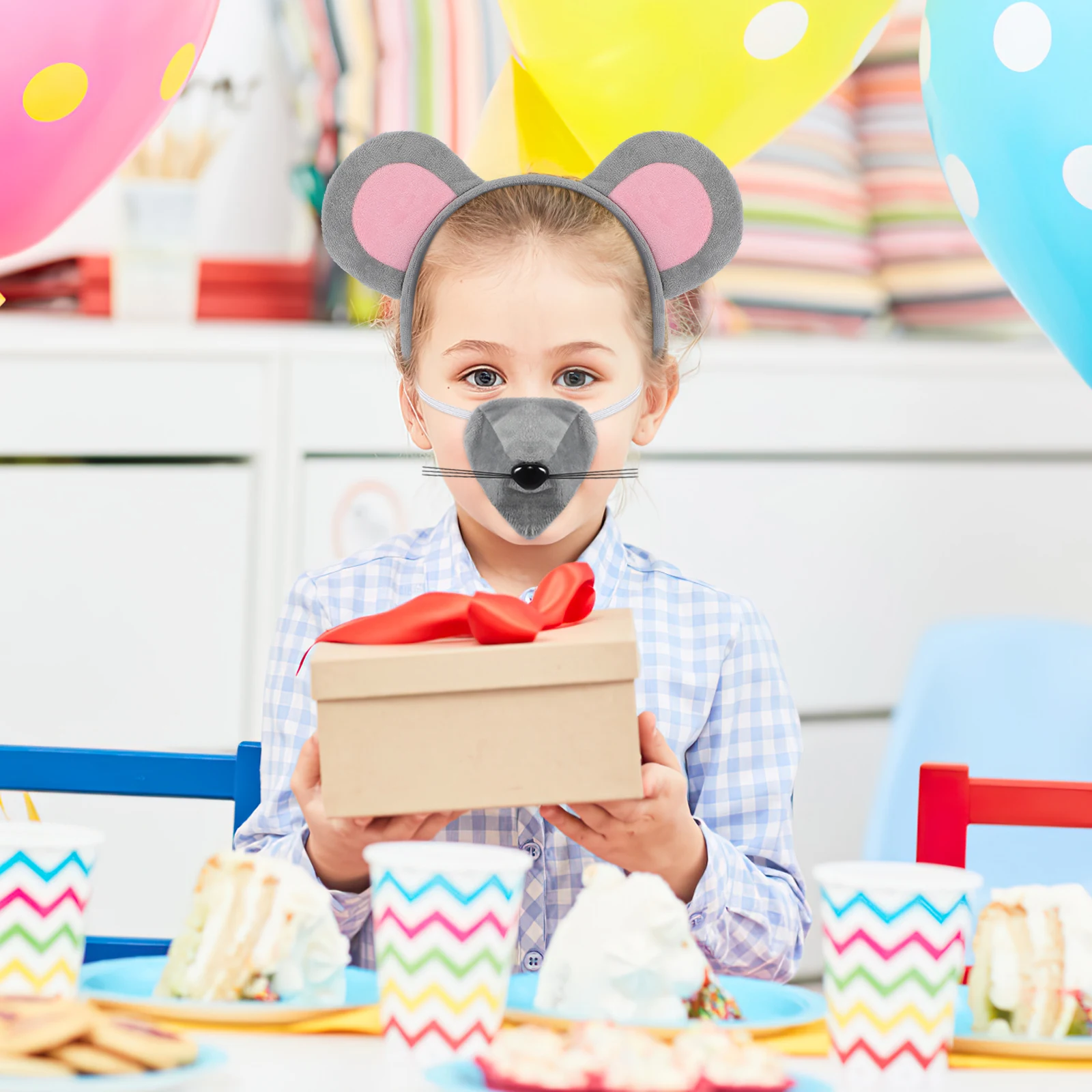 1 ชุดที่คาดผมหูหนู ชุดแฟนซีสัตว์สำหรับผู้ใหญ่ เนื้อผ้านุ่ม สวมใส่สบาย ใช้ได้กับทุกคน เหมาะสำหรับงานวันเกิด งานปาร์ตี้แฟนซี