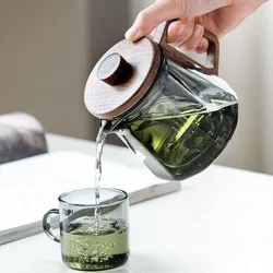 500/800ml Thickened and Heat-resistant Glass Teapot Brewing Tea Set with Wooden Lid Tea Strainer