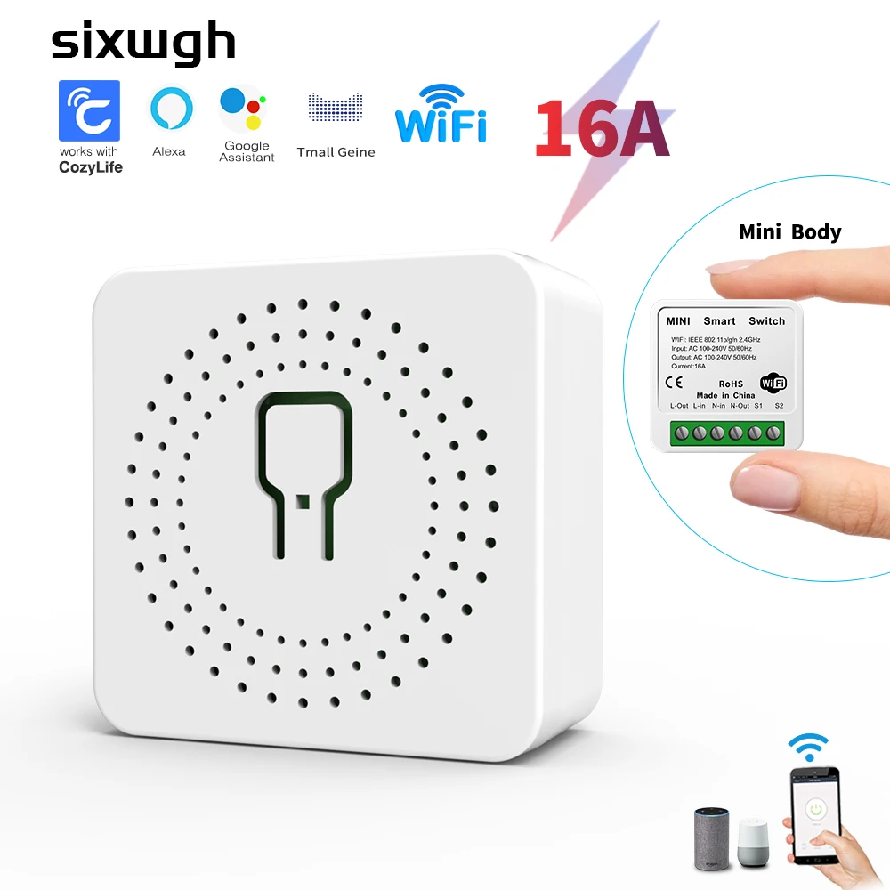 

SIXWGH Mini WiFi Smart Switch Cozylife16A Relay Supports Voice Control and Alexa Google Home Compatibility