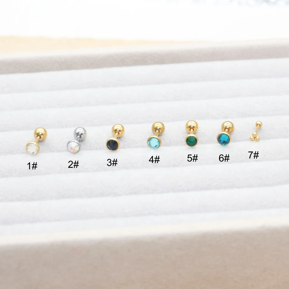 Geeignet zum Schlafen, Ohrstecker mit Schraubverschluss aus Edelstahl, antiallergisch, 20G, bunter Stein, Schmuck für Damen und Herren. – Detail 3