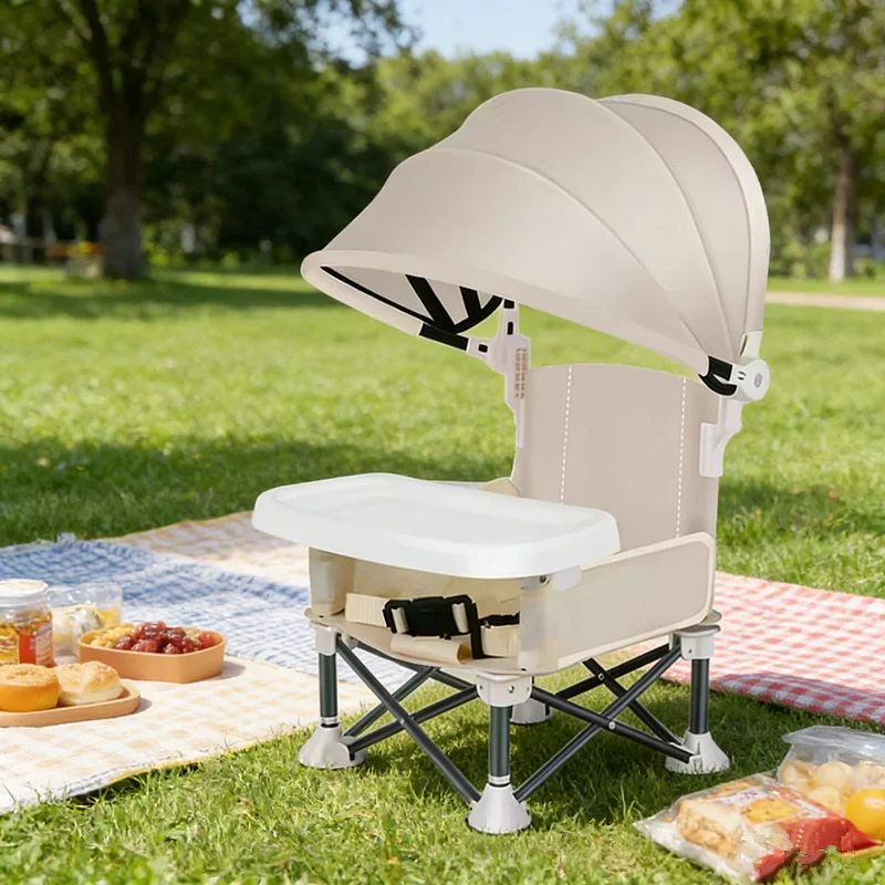 Chaise pliante portable pour camping en plein air avec pare-soleil, chaise haute avec tente, table de pique-nique pour bébé, équipement de camping