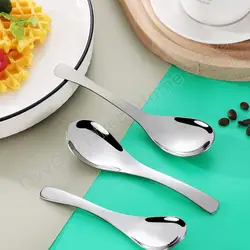 Silver Stainless Steel Soup Spoons Fork Home Kitchen Deepen Small Large Capacity Mirror Flatware for Kitchen Soup Rice Tableware