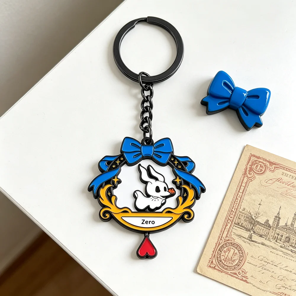 Zero Rotating Keychain Spinning Ghost Dog Keyring Kawaii Anime Metal Blue Bow Pendant Bag Decor Gift for Kids Friends view 4