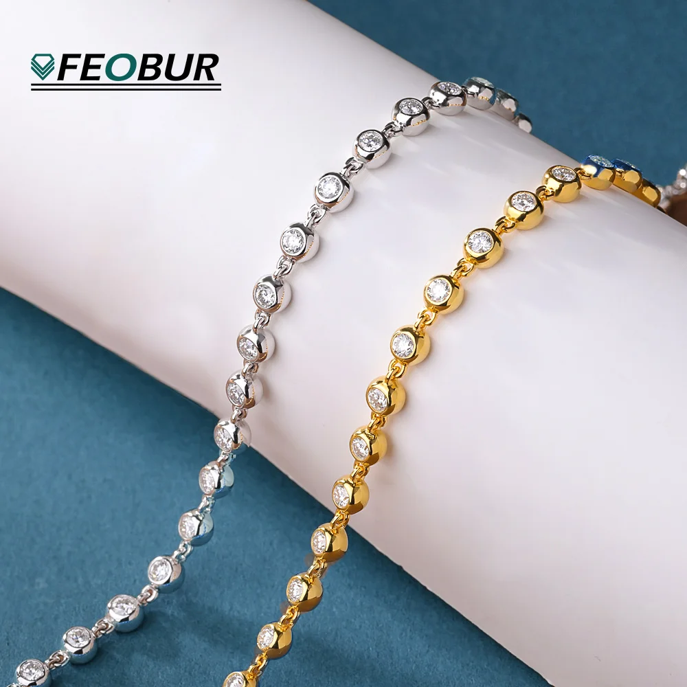 

Bezel Set 3MM Moissanite Tennis Bracelets for Women Certified 925 Sterling Silver Round Bubble Diamond Bangle Party Jewelry GRA