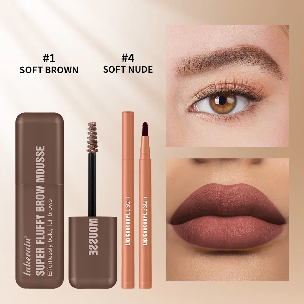 2pcs/set Matte Lip Liner And Waterproof Eyebrow Mousse Tint Long Lasting Eyebrow Dye Cosmetics Professional Outline Lips Contour