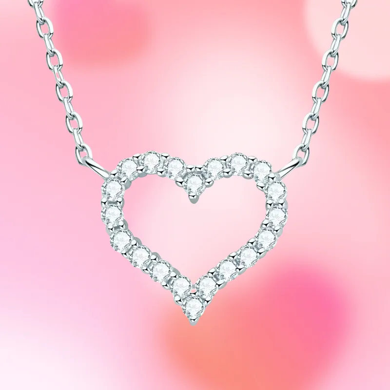 

New Hot-selling ins wind 925 sterling silver moissanite necklace hollow love collarbone chain pendant