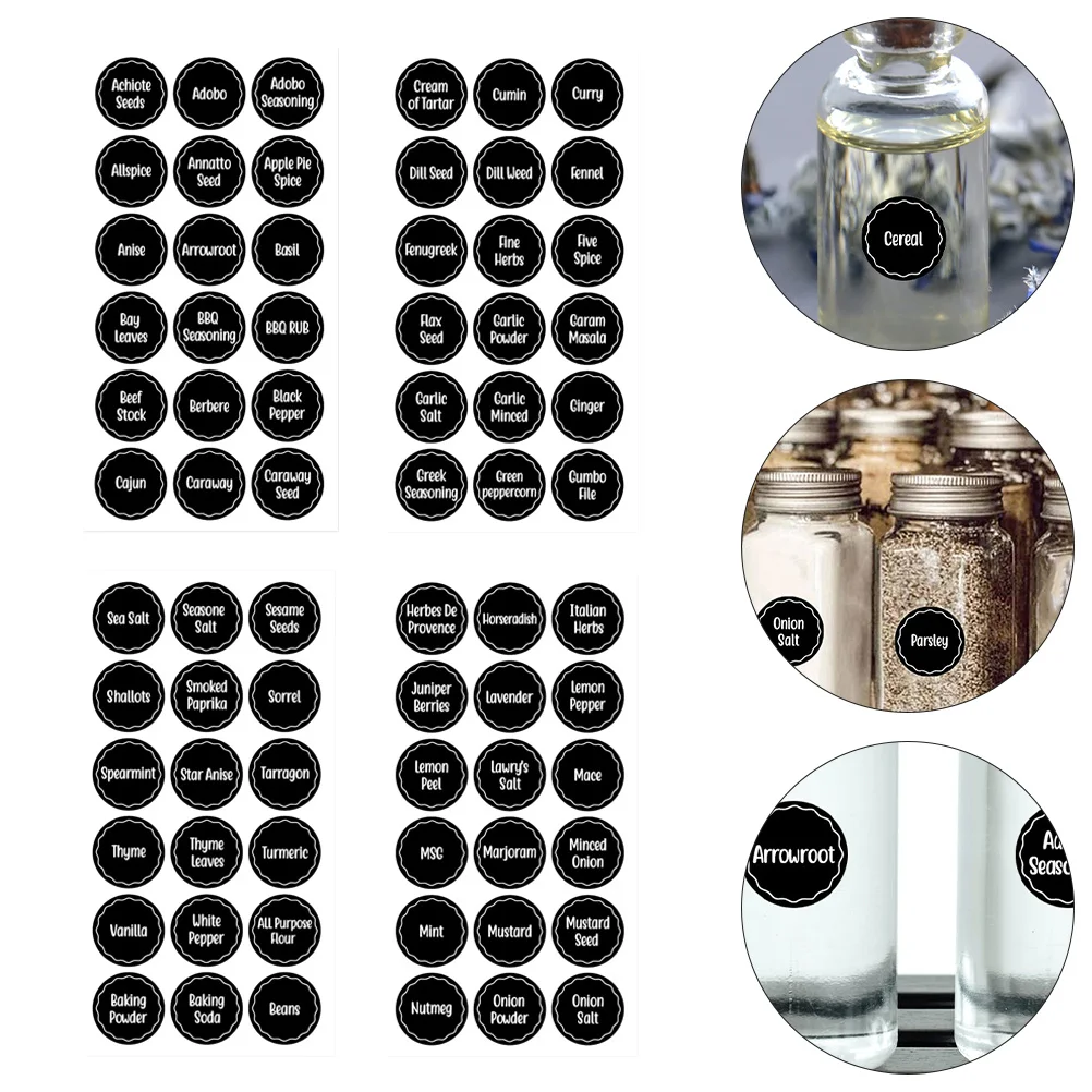 Pot à Épices en PVC Autocollant pour Garde-Manger, Ingrédients, Récipient avec Nom, Auto-adhésif, Organisation, 144 Pièces